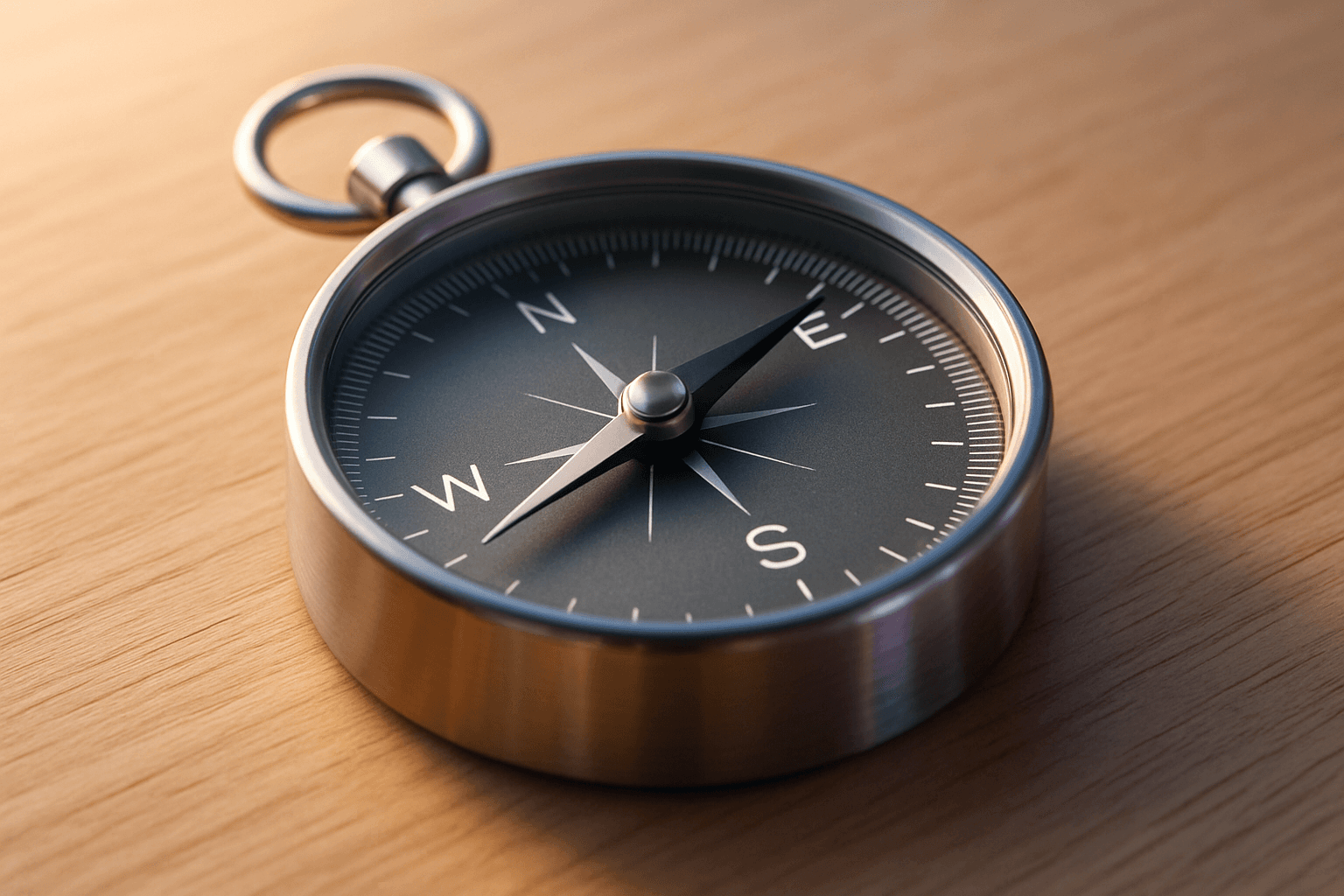A photorealistic, premium minimal compass symbolizing inner resonance